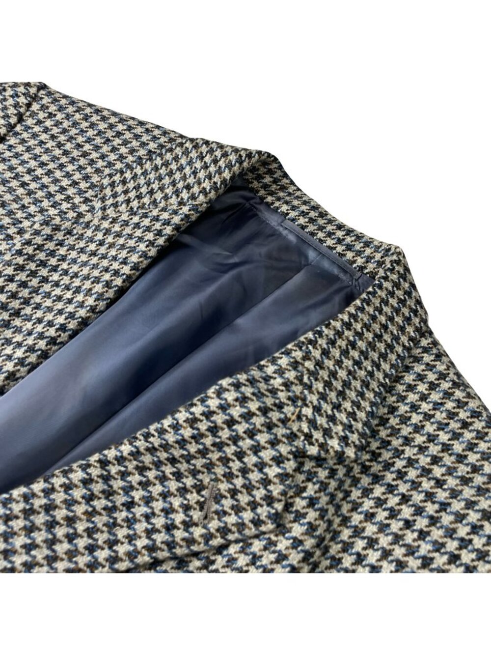 VTG Johnstons Of Elgin Men's 100% Cashmere Blazer Beige/Blue Houndstooth • 38S
